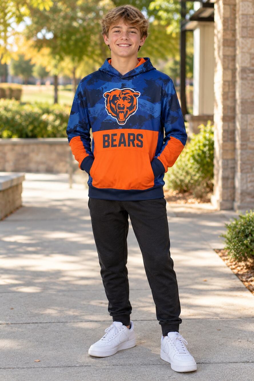 NFL Team Apparel Chicago Bears Youth Hoodie Blue Orange Pullover Size L 14/16